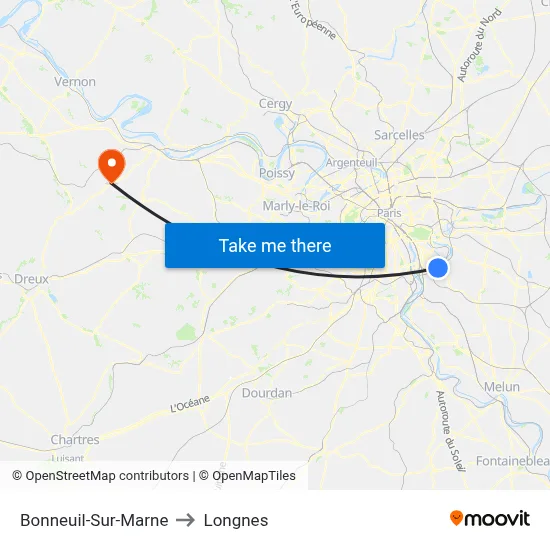Bonneuil-Sur-Marne to Longnes map