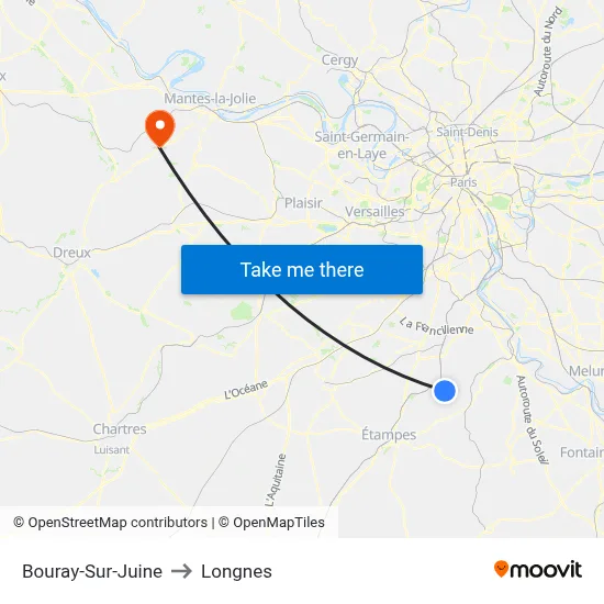 Bouray-Sur-Juine to Longnes map