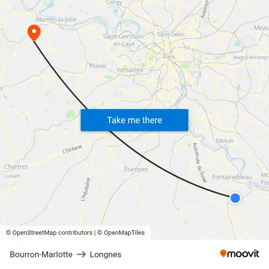 Bourron-Marlotte to Longnes map