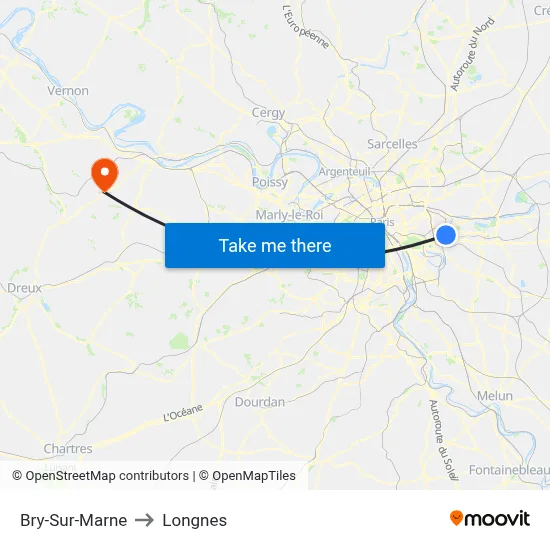 Bry-Sur-Marne to Longnes map