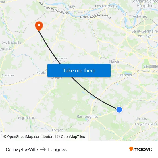 Cernay-La-Ville to Longnes map