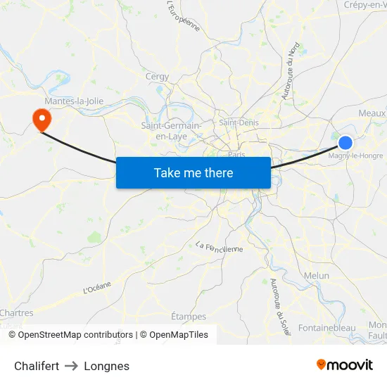 Chalifert to Longnes map
