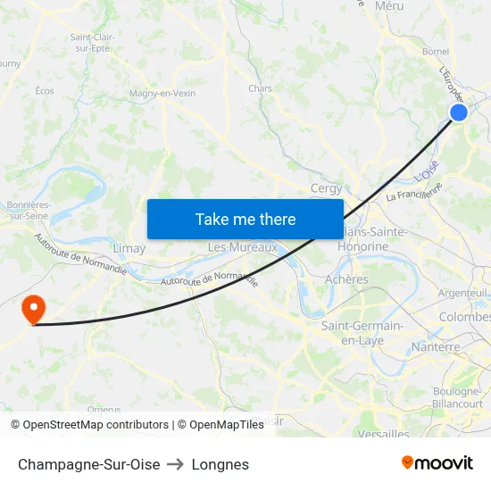 Champagne-Sur-Oise to Longnes map