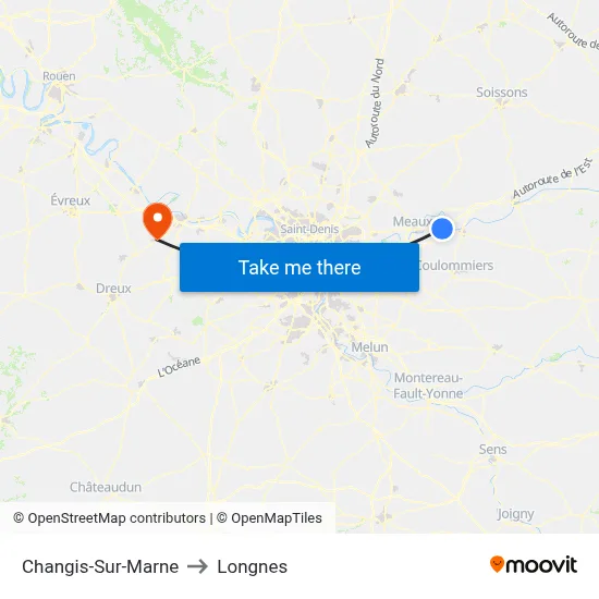 Changis-Sur-Marne to Longnes map