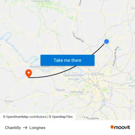 Chantilly to Longnes map