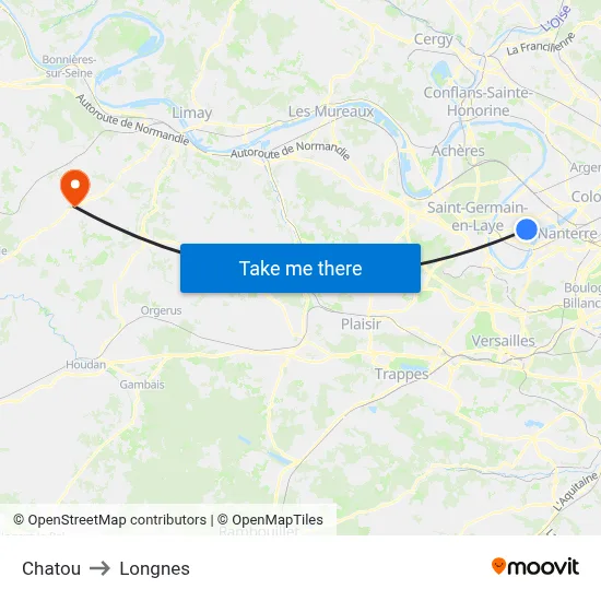 Chatou to Longnes map