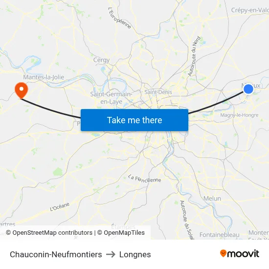 Chauconin-Neufmontiers to Longnes map