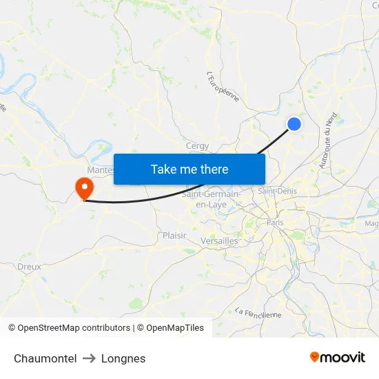 Chaumontel to Longnes map