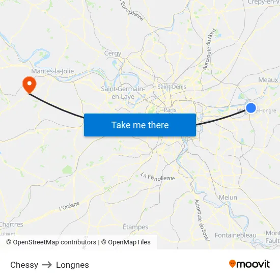 Chessy to Longnes map
