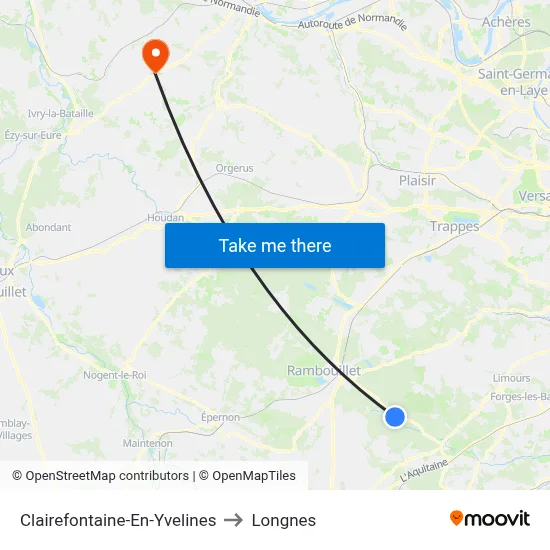 Clairefontaine-En-Yvelines to Longnes map