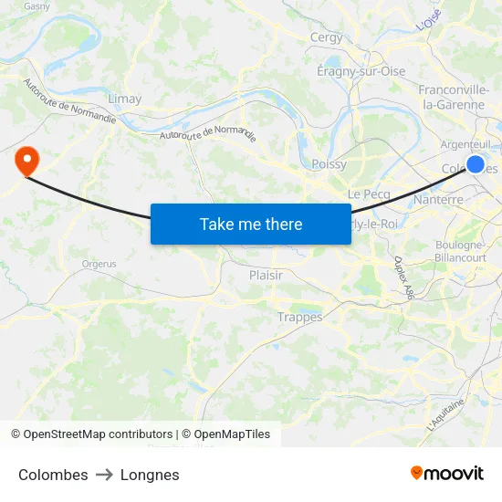 Colombes to Longnes map