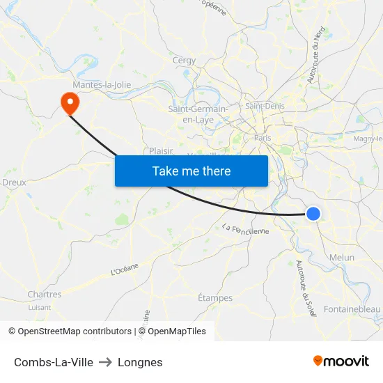 Combs-La-Ville to Longnes map