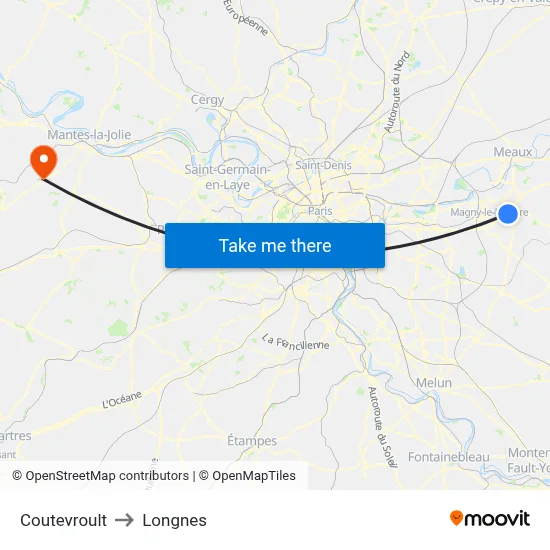 Coutevroult to Longnes map