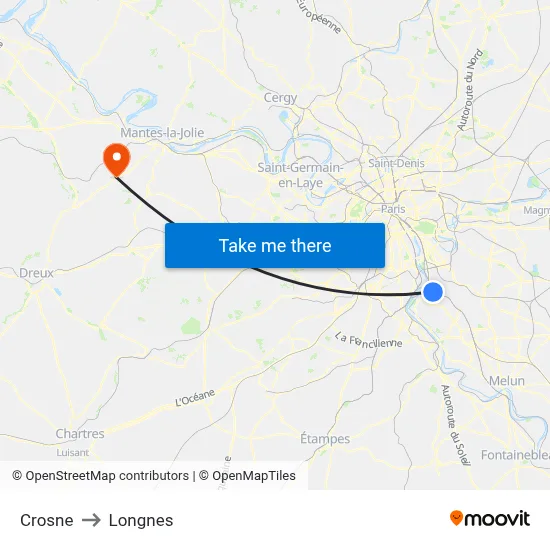 Crosne to Longnes map
