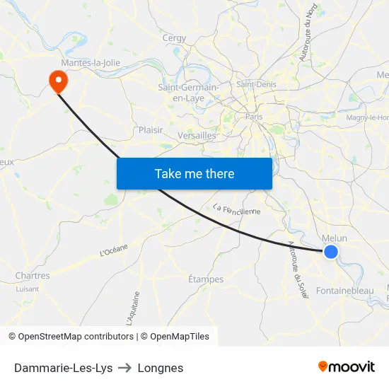 Dammarie-Les-Lys to Longnes map