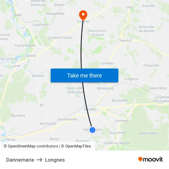 Dannemarie to Longnes map
