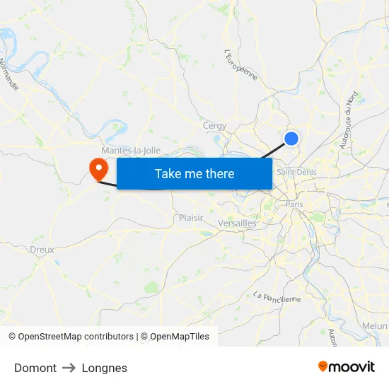 Domont to Longnes map