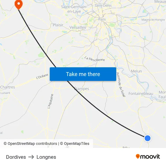 Dordives to Longnes map