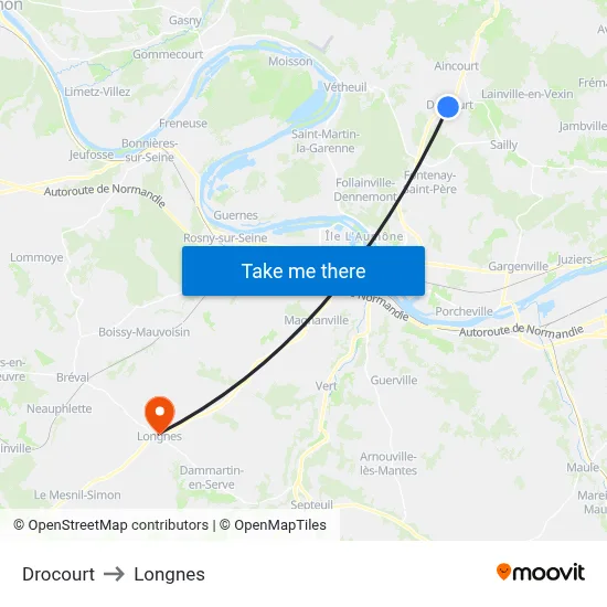 Drocourt to Longnes map