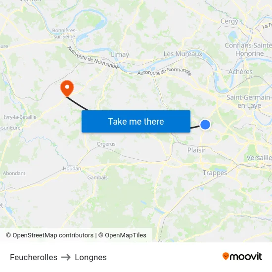 Feucherolles to Longnes map