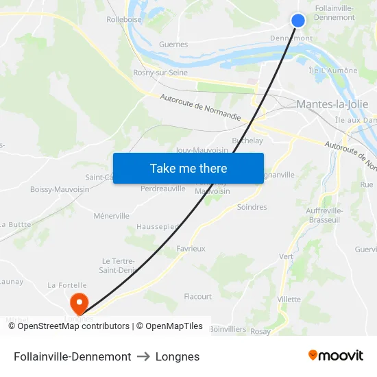 Follainville-Dennemont to Longnes map