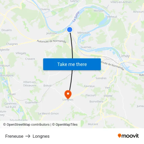 Freneuse to Longnes map