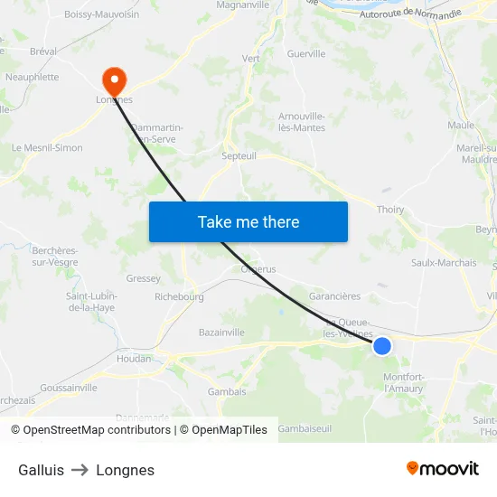 Galluis to Longnes map