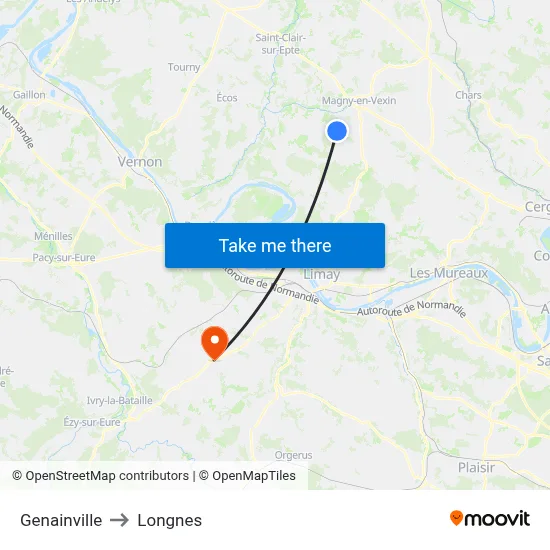 Genainville to Longnes map
