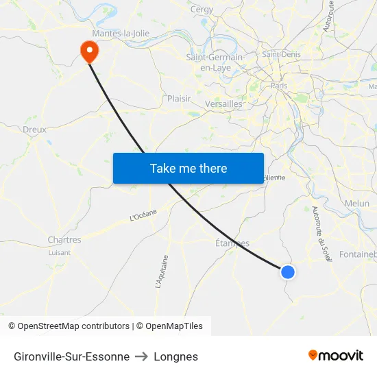 Gironville-Sur-Essonne to Longnes map