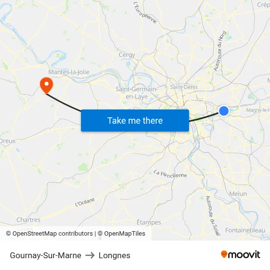 Gournay-Sur-Marne to Longnes map