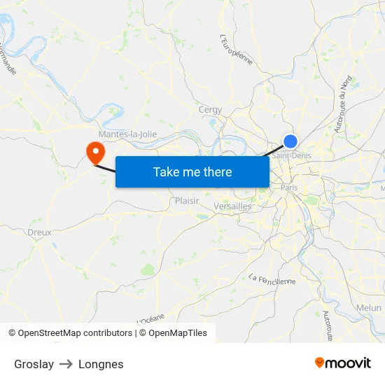 Groslay to Longnes map