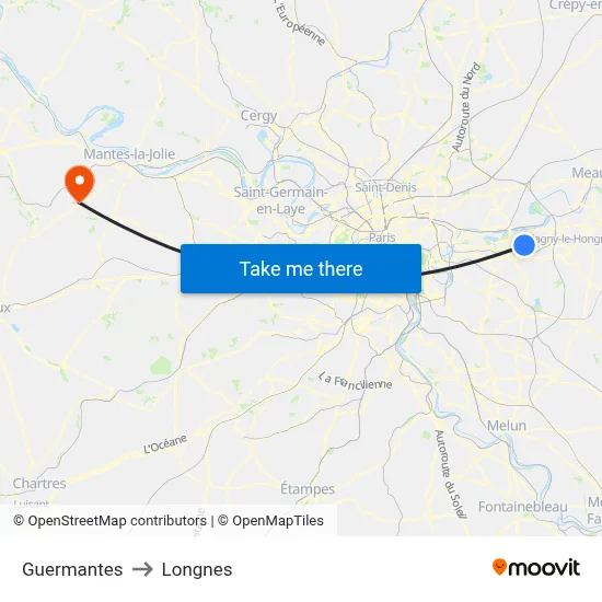 Guermantes to Longnes map