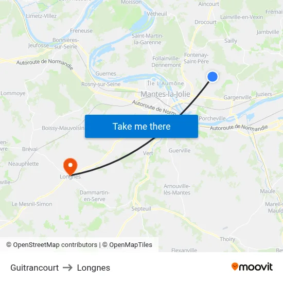 Guitrancourt to Longnes map