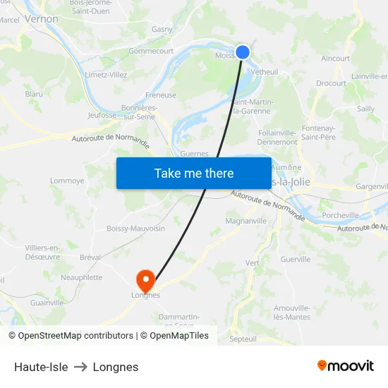 Haute-Isle to Longnes map