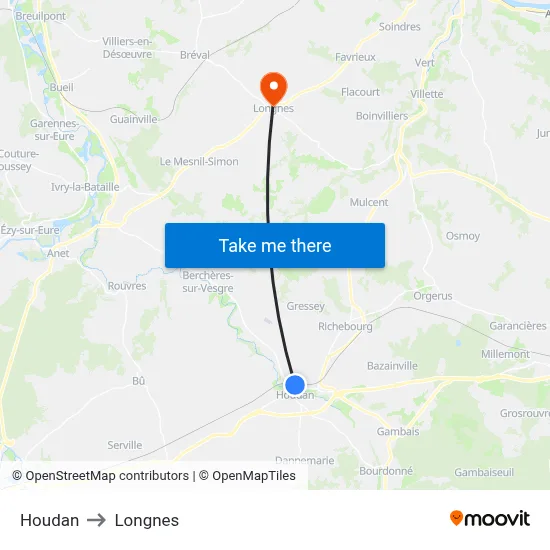 Houdan to Longnes map