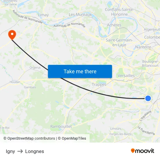 Igny to Longnes map