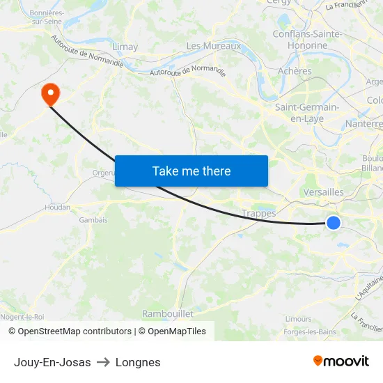 Jouy-En-Josas to Longnes map