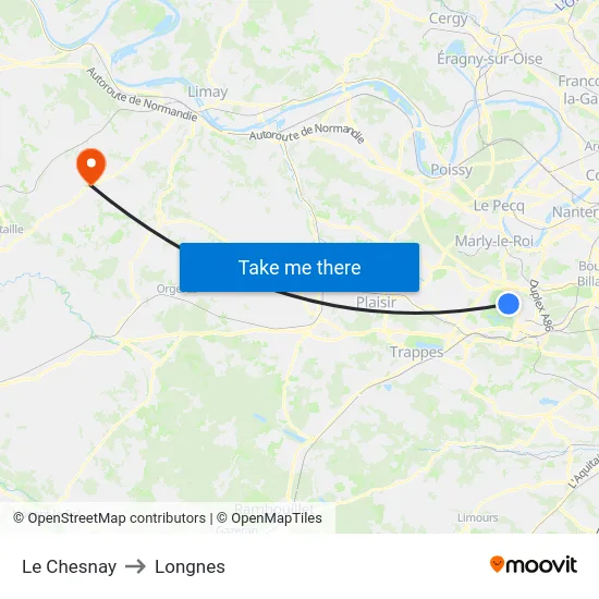 Le Chesnay to Longnes map