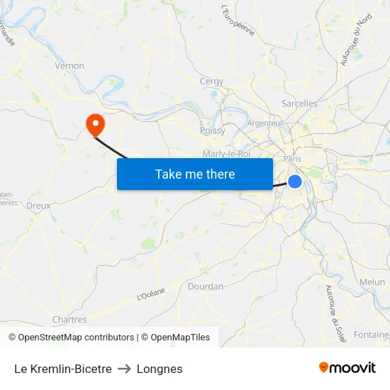 Le Kremlin-Bicetre to Longnes map