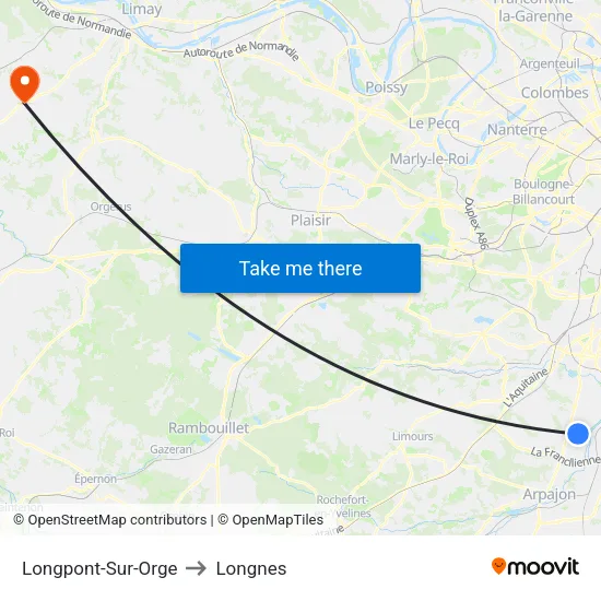 Longpont-Sur-Orge to Longnes map