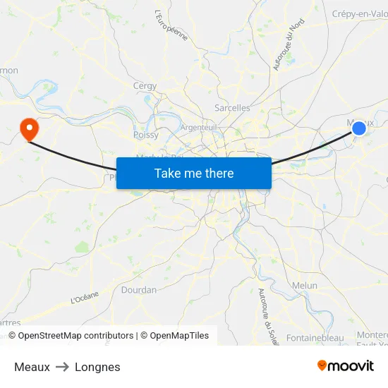 Meaux to Longnes map