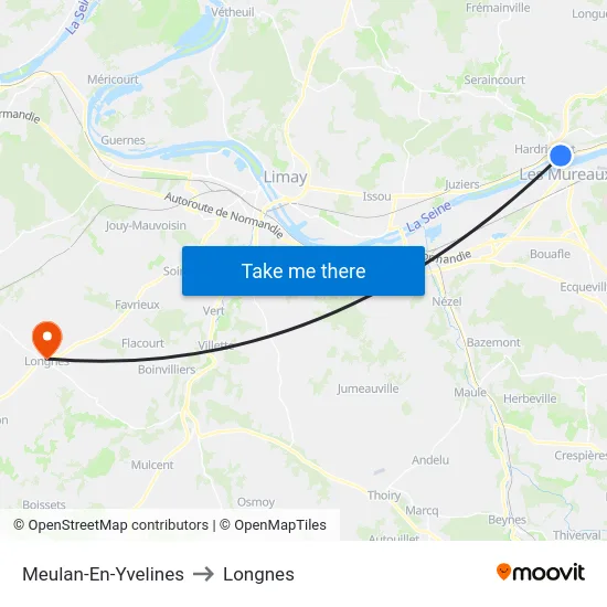 Meulan-En-Yvelines to Longnes map