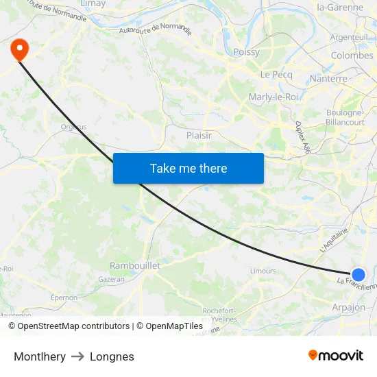 Montlhery to Longnes map