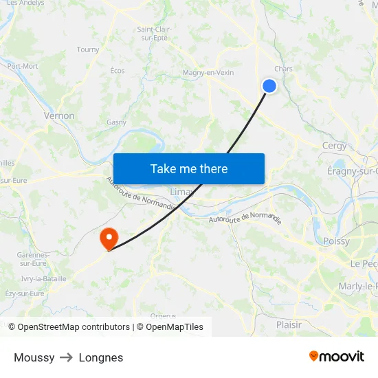 Moussy to Longnes map