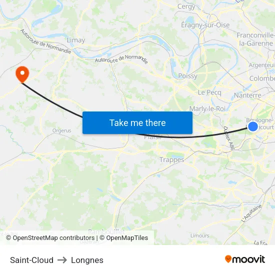 Saint-Cloud to Longnes map