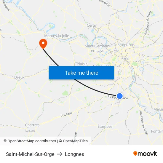 Saint-Michel-Sur-Orge to Longnes map