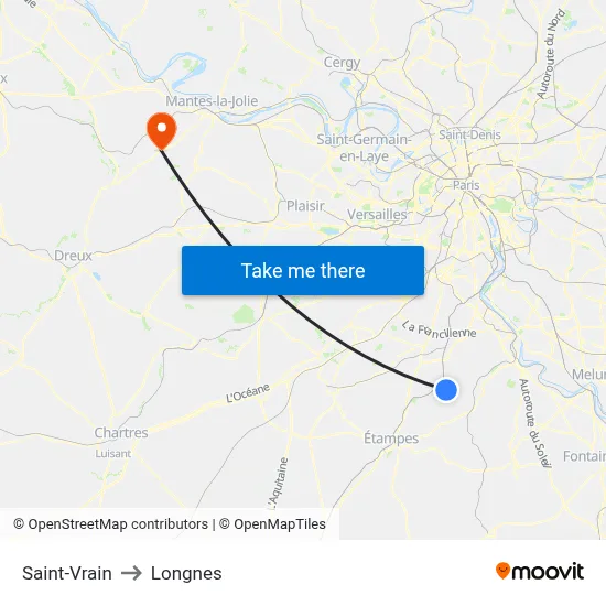 Saint-Vrain to Longnes map