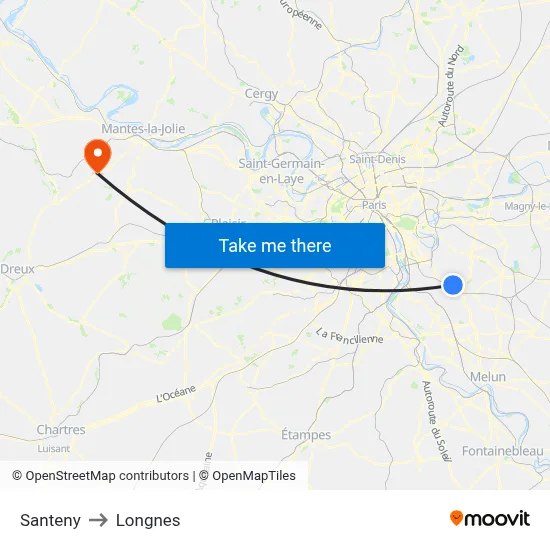 Santeny to Longnes map