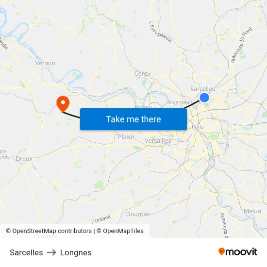 Sarcelles to Longnes map