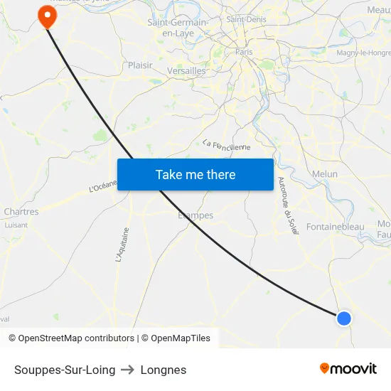 Souppes-Sur-Loing to Longnes map